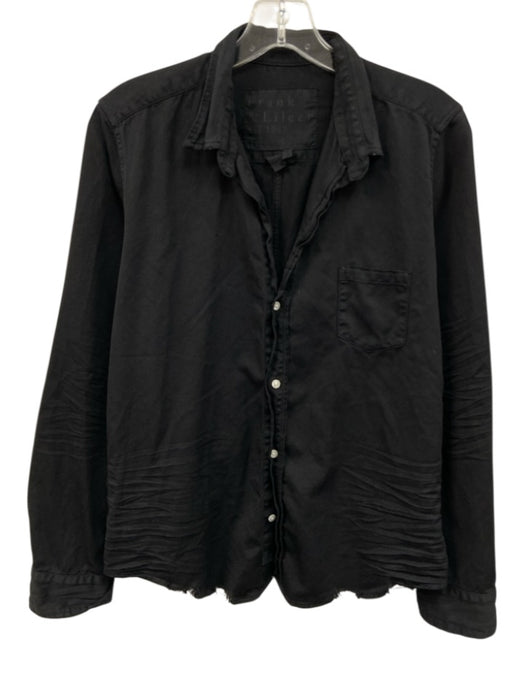 Frank & Eileen Size M Black Cotton Long Sleeve Buttons Raw Hem Blouse Top Black / M