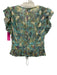 Karina Grimaldi Size S Blue, Purple, Gold Viscose Ruffle Cap Sleeve V Neck Top Blue, Purple, Gold / S