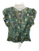 Karina Grimaldi Size S Blue, Purple, Gold Viscose Ruffle Cap Sleeve V Neck Top Blue, Purple, Gold / S