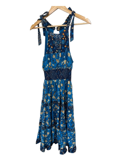 Love The Label Size M Blue & Orange Cotton Tie Straps dots Maxi Dress Blue & Orange / M