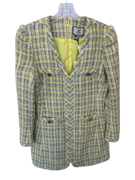 Tuckernuck Size S White & Lime Green Print Tweed Polyester Gold Hardware Dress White & Lime Green Print / S
