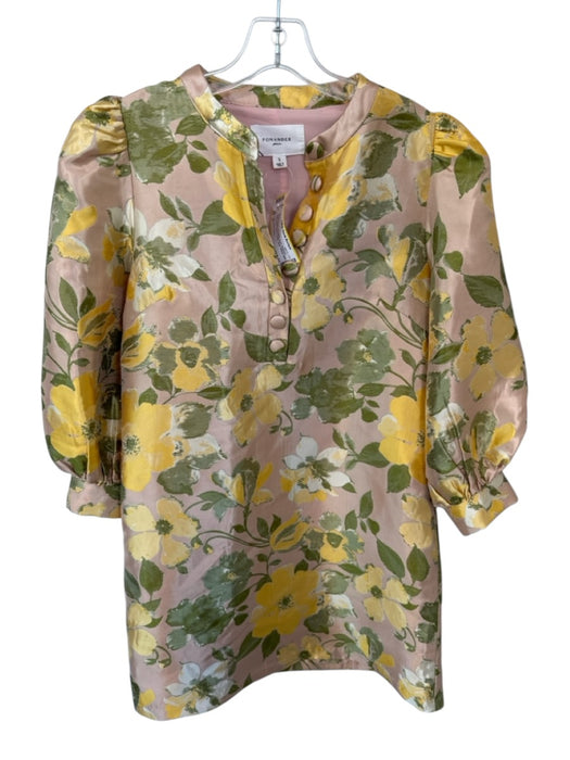 Pomander Place Size S Pink, Green, & Yellow Print Jacquard Polyester Lined Dress Pink, Green, & Yellow Print / S