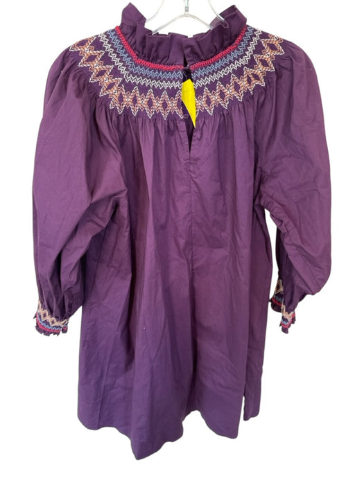 Pomander Place Size S Eggplant Cotton Smocked Detail embroider neck Shift Dress Eggplant / S