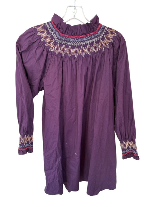 Pomander Place Size S Eggplant Cotton Smocked Detail embroider neck Shift Dress Eggplant / S