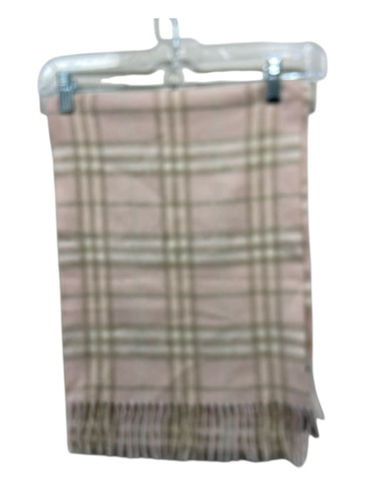 Burberry Pink, Brown & White Cashmere Plaid Fringe Rectangle Long scarf Pink, Brown & White / Medium