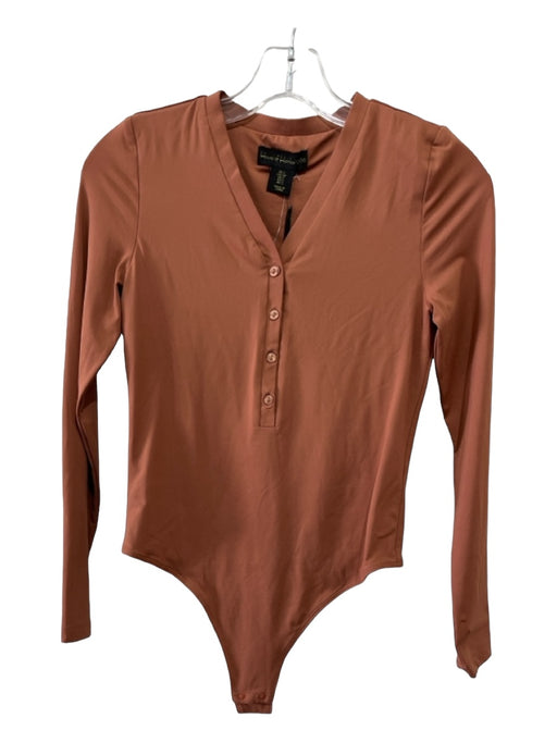 House of Harlow Size S Rust Red Nylon Half Button Long Sleeve Stretch Bodysuit Rust Red / S
