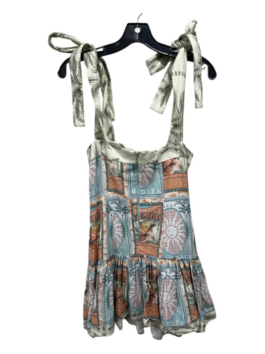 Agua Bendita Size S White & Multi Tencel Fauna Mediterranean Tie Straps Dress White & Multi / S