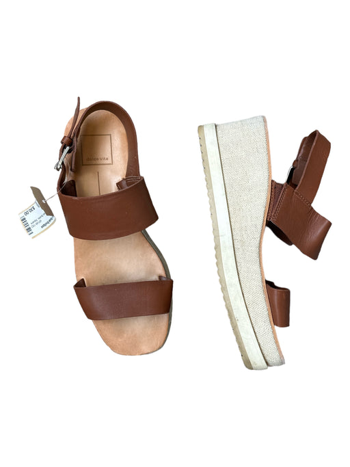 Dolce Vita Shoe Size 8.5 Tan & beige Linen Ankle Buckle Square Toe Wedges Tan & beige / 8.5