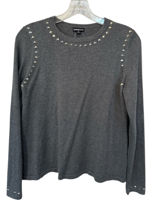 Minnie Rose Size XS Gray & Silver Cotton Blend Long Sleeve Studded Sweater Gray & Silver / XS