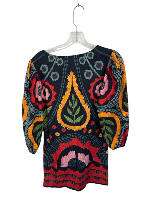 Verb Size S Black & Multi Cotton Long Balloon Sleeve Embroidered Flowers Dress Black & Multi / S