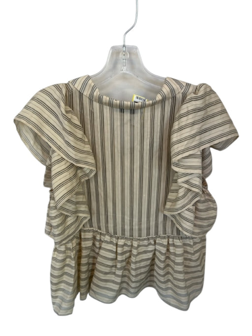 Munthe Size Est S Cream & Gray Viscose Short Sleeve Striped Collar Top Cream & Gray / Est S