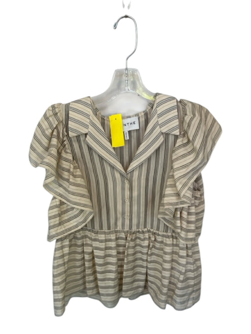 Munthe Size Est S Cream & Gray Viscose Short Sleeve Striped Collar Top Cream & Gray / Est S