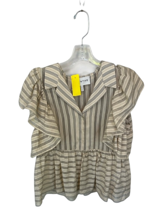 Munthe Size Est S Cream & Gray Viscose Short Sleeve Striped Collar Top Cream & Gray / Est S