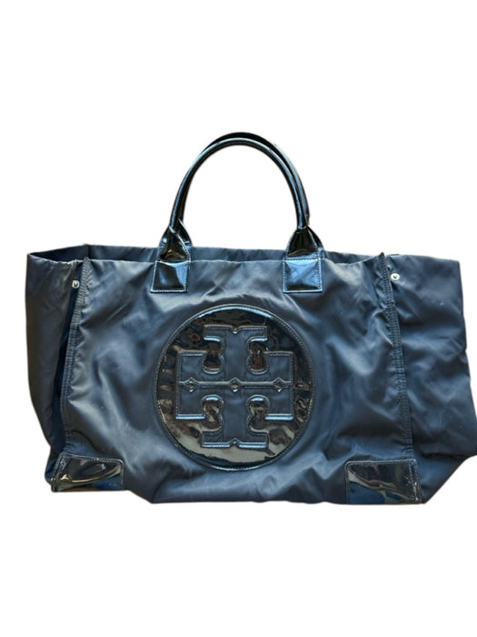 Tory Burch Black Nylon & Leather Top Handles Logo Tote Bag Black / L