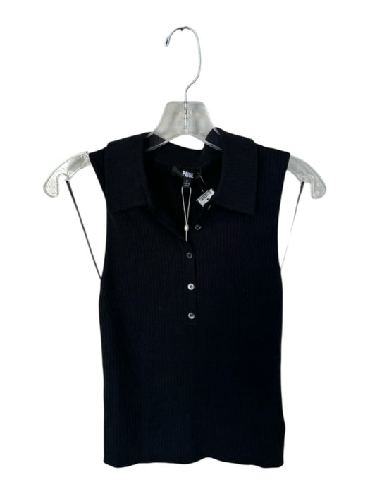 Paige Size S Black Organic Cotton Blend Sleeveless Ribbed Collar Buttons Top Black / S