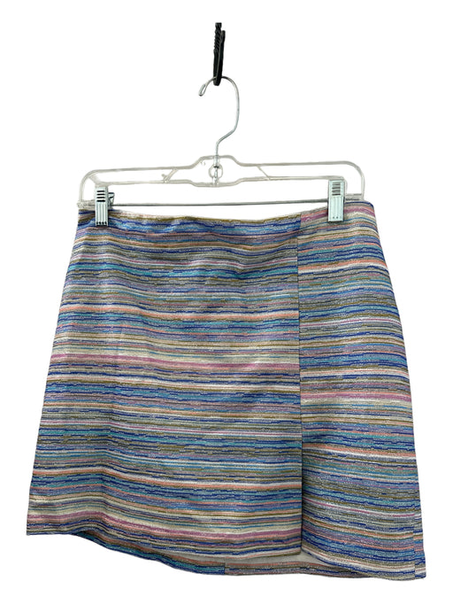Amanda Uprichard Size L Blue & Peach Polyester Metallic Striped Mini slit Skirt Blue & Peach / L