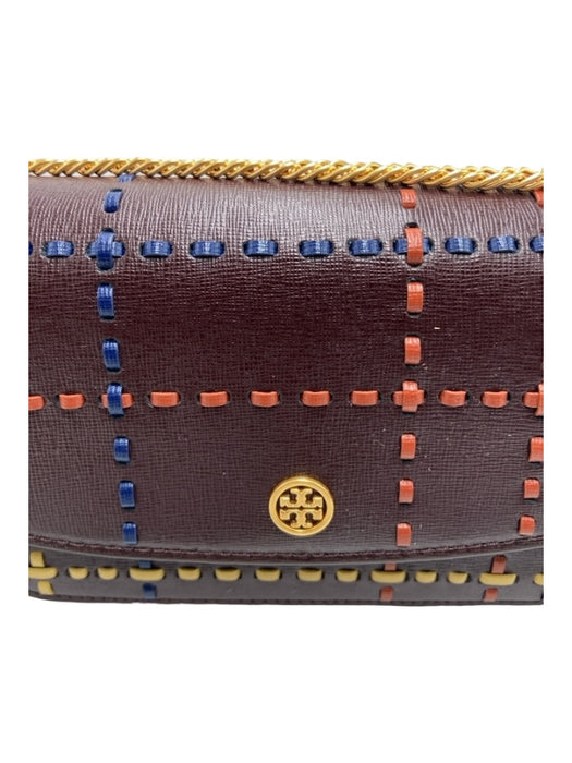 Tory Burch Maroon & Multi Leather Saffiano Magnetic Snap Goldtone Hardware Bag Maroon & Multi