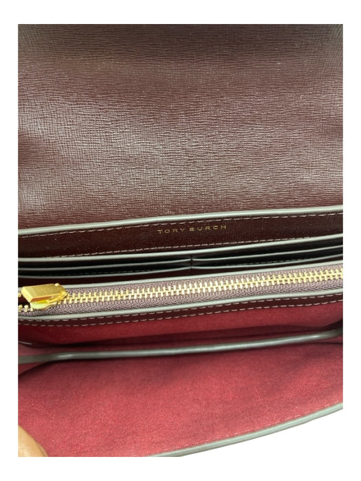 Tory Burch Maroon & Multi Leather Saffiano Magnetic Snap Goldtone Hardware Bag Maroon & Multi