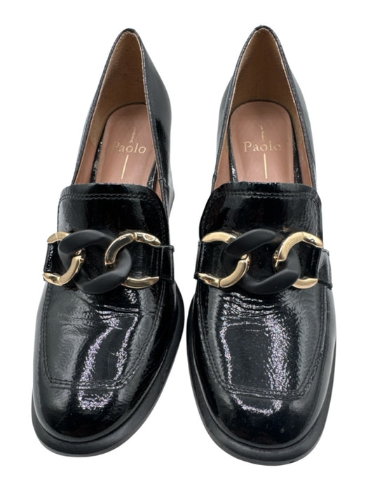 Linea Paolo Shoe Size 8 Black Patent Leather Square Toe Chain Detail Pumps Black / 8