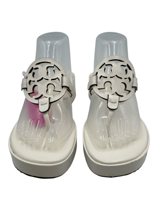 Tory Burch Shoe Size 9 White Leather Logo Thong Strap Platform Sandals White / 9