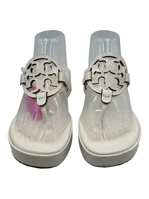 Tory Burch Shoe Size 9 White Leather Logo Thong Strap Platform Sandals White / 9