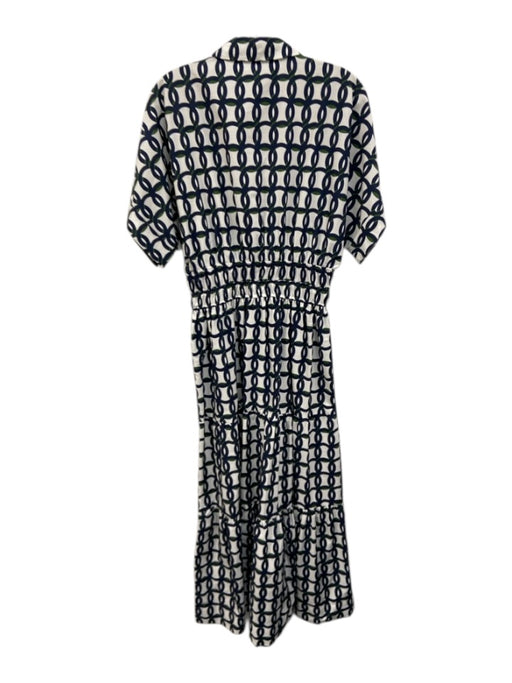 By Anthropologie Size S White, Green & Navy Print Cotton V Neck Collared Dress White, Green & Navy Print / S
