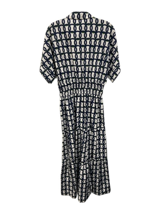 By Anthropologie Size S White, Green & Navy Print Cotton V Neck Collared Dress White, Green & Navy Print / S