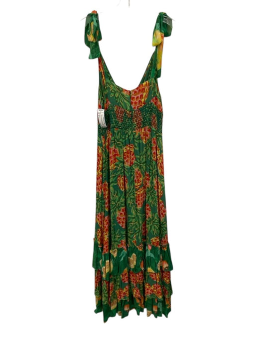 Farm Rio Size M Green & Multi Viscose Blend V Neck Printed Zip Back Maxi Dress Green & Multi / M