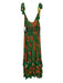 Farm Rio Size M Green & Multi Viscose Blend V Neck Printed Zip Back Maxi Dress Green & Multi / M