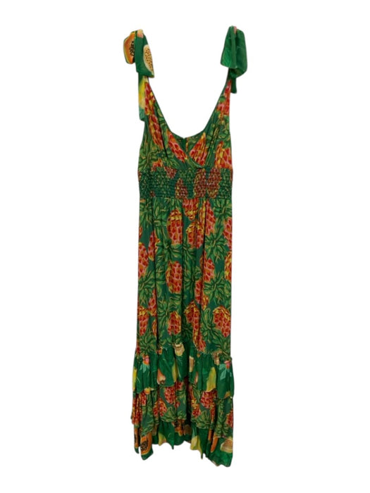 Farm Rio Size M Green & Multi Viscose Blend V Neck Printed Zip Back Maxi Dress Green & Multi / M