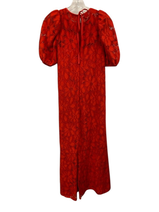 ME+EM Size 4 Red Poly Blend Lace Puff Sleeve Tie Back Maxi Dress Red / 4