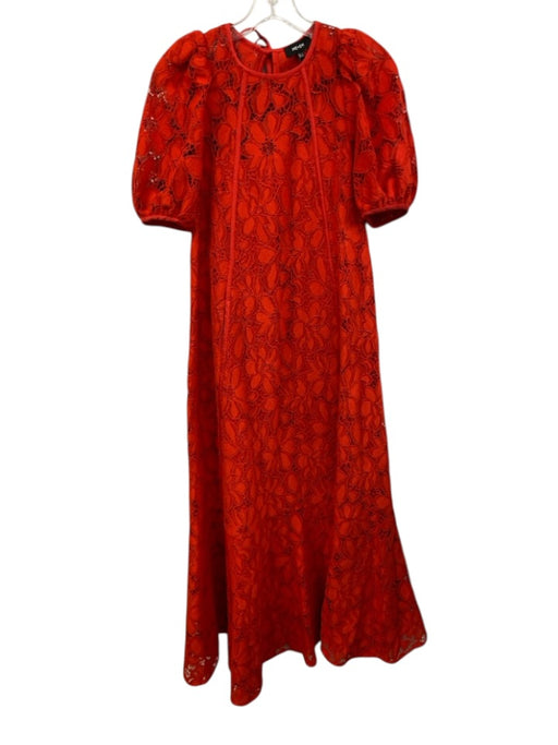 ME+EM Size 4 Red Poly Blend Lace Puff Sleeve Tie Back Maxi Dress Red / 4