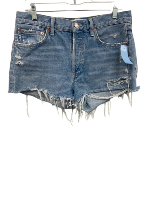 Agolde Size 28 Blue Wash Cotton Button Fly Distressed Hem Pockets Shorts Blue Wash / 28
