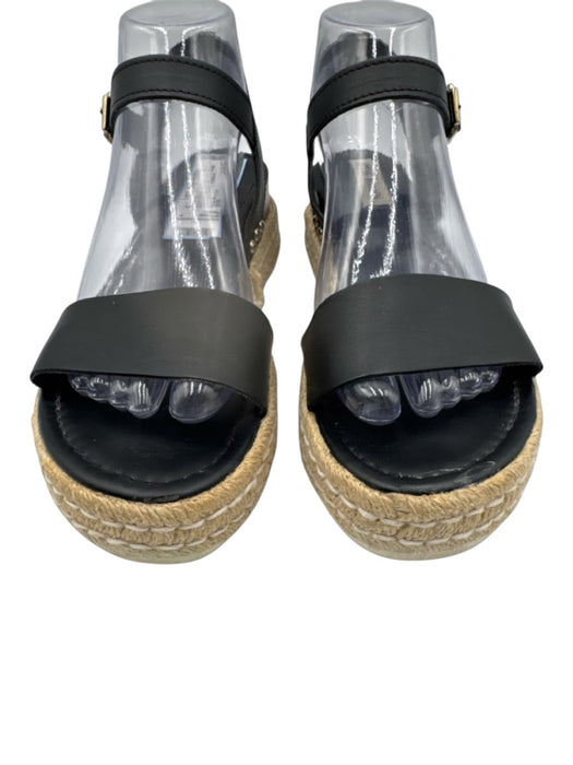 Steve Madden Shoe Size 8M Black Leather open toe Ankle Buckle Espadrille Sandals Black / 8M
