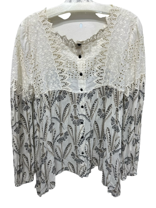 Floreat Size 8 White, Beige & Black Viscose Floral Paisley Semi Sheer Top White, Beige & Black / 8