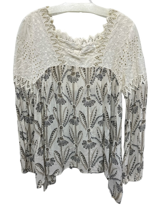 Floreat Size 8 White, Beige & Black Viscose Floral Paisley Semi Sheer Top White, Beige & Black / 8