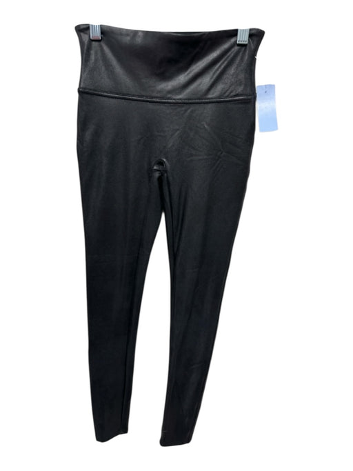 Spanx Size S Black Missing Fabric Tag Coated Shiny Elastic Waistband Leggings Black / S