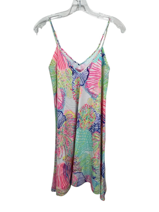 Lilly Pulitzer Size XXS White & Multi Silk Abstract Coral Print V Neck Dress White & Multi / XXS