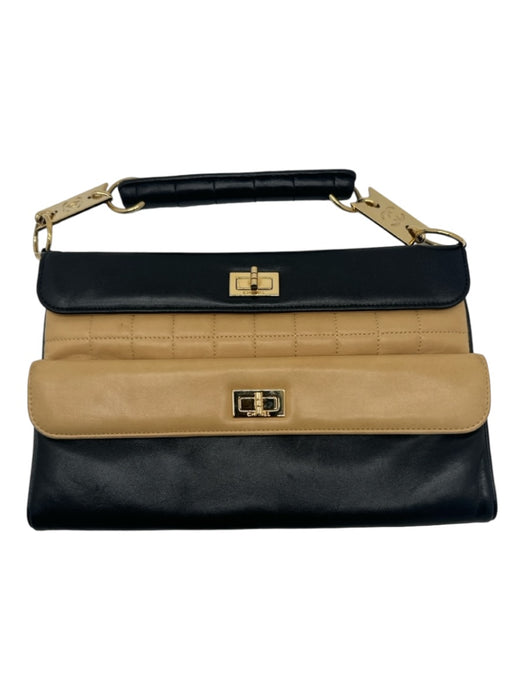 Chanel Black & Beige Lambskin Leather Gold hardware Quilted Turnlock Bag Black & Beige / Small