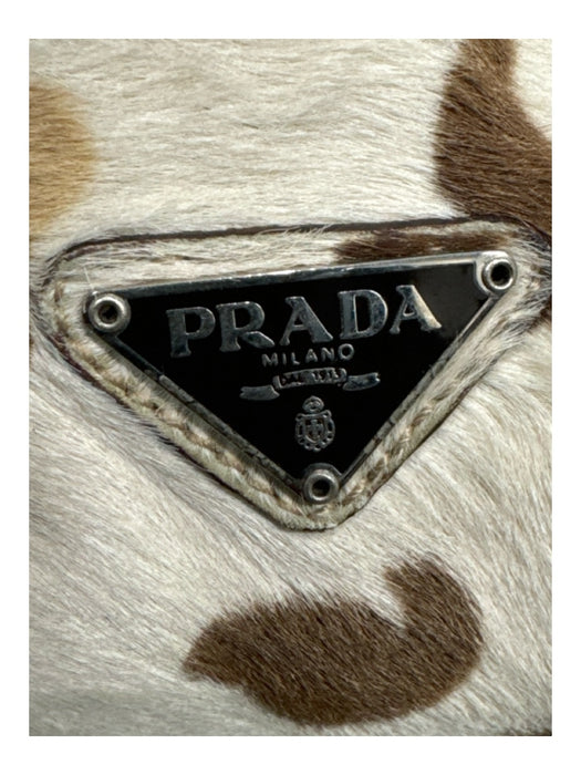 Prada White, Brown, Tan Pony Hair Leather Leopard Acrylic Chain Strap Hobo Bag White, Brown, Tan / Medium