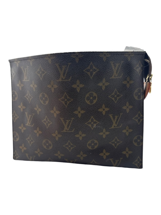 Louis Vuitton Brown & Tan Coated Canvas Zip Close Monogram Pouch Bag Brown & Tan / Small