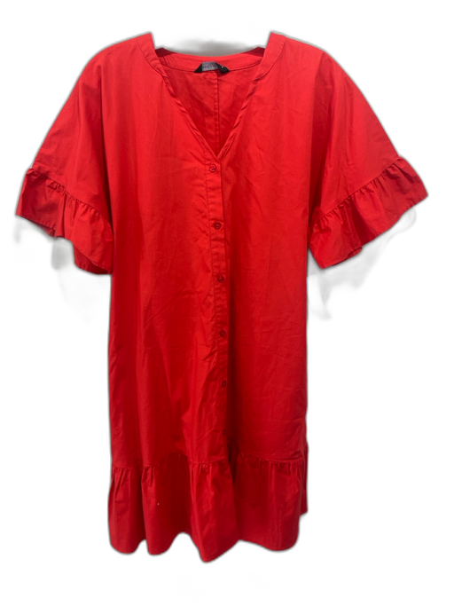 Tara Jarmon Size 34 Orange Cotton Button Up Cap Sleeve V Neck Dress Orange / 34