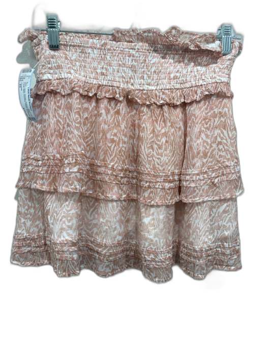 Cleobella Size XS Pink & White Viscose Abstract Print Elastic Waist Tiered Skirt Pink & White / XS
