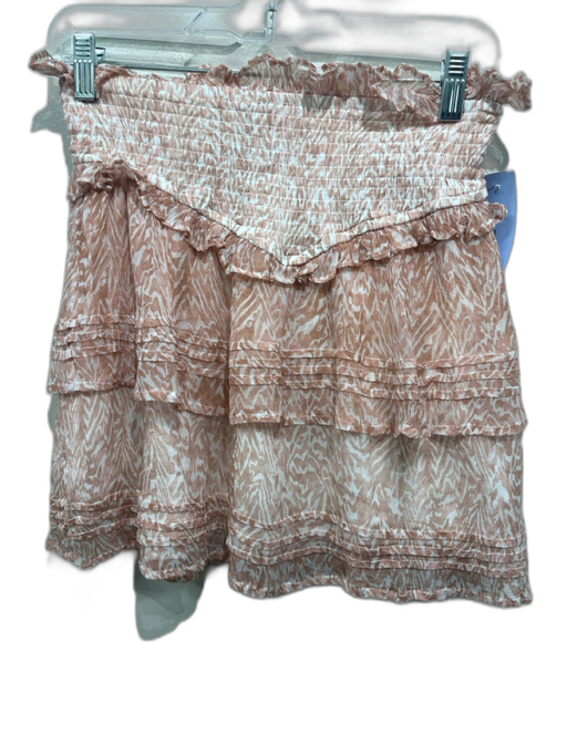 Cleobella Size XS Pink & White Viscose Abstract Print Elastic Waist Tiered Skirt Pink & White / XS