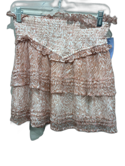 Cleobella Size XS Pink & White Viscose Abstract Print Elastic Waist Tiered Skirt Pink & White / XS