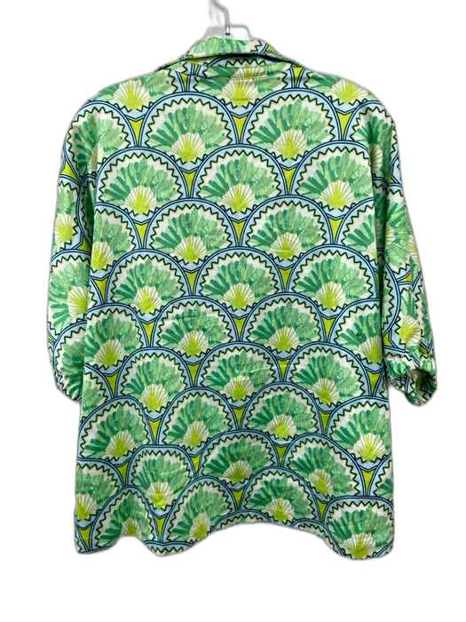 STS Sail to Sable Size M Green, Blue, Yellow Cotton & Spandex Leaf Print Top Green, Blue, Yellow / M
