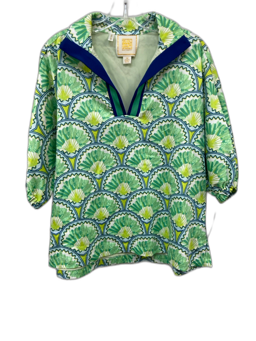 STS Sail to Sable Size M Green, Blue, Yellow Cotton & Spandex Leaf Print Top Green, Blue, Yellow / M