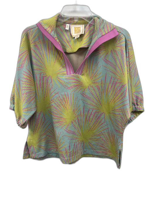 Emily McCarthy Size S Green, Blue, Pink Polyester & Cotton Short Sleeve Knit Top Green, Blue, Pink / S