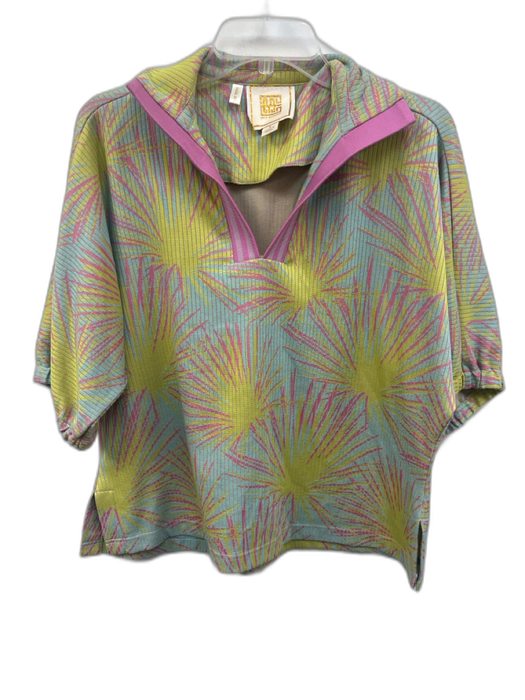 Emily McCarthy Size S Green, Blue, Pink Polyester & Cotton Short Sleeve Knit Top Green, Blue, Pink / S