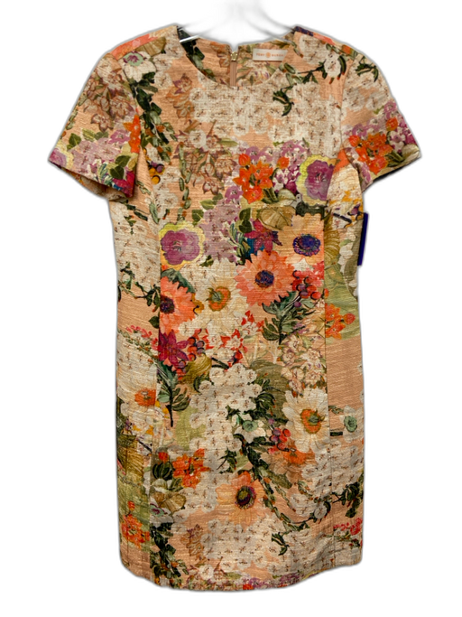 Tory Burch Size 4 Peach, Orange & White Polyester & Acrylic Short Sleeve Dress Peach, Orange & White / 4